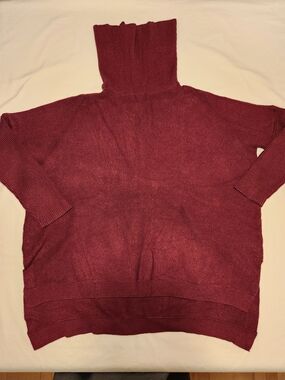 ANRABESS XL Burgundy Oversized Turtleneck Sweater High Low Side Slit